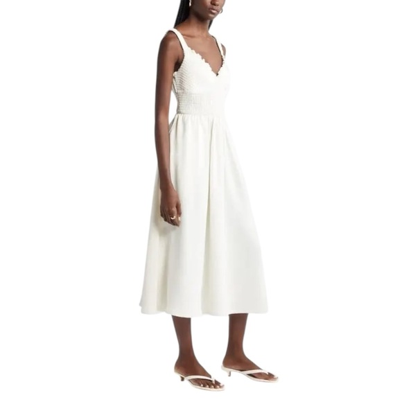NORDSTROM Smocked Bodice Sleeveless Midi Dress - Ivory Pristine SZ M - Picture 1 of 8